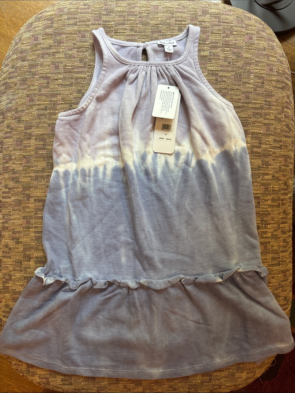 Splendid Lavender and Cream Tie-Dye Ruffle Hem Tank Dress
